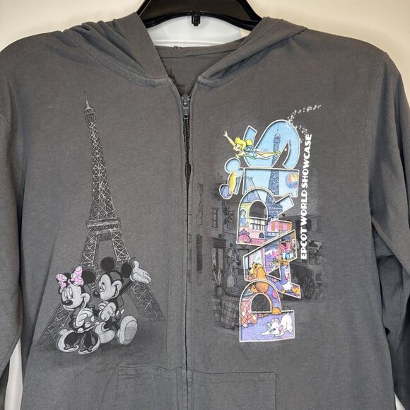 Disney Epcot World Showcase PARIS Gray Hooded Jacket Top Sz S Eiffel Tower - Picture 2 of 7